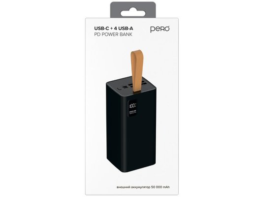 Внешний аккумулятор PERO PB09 50000 mAh, Li-Pol, output USB-C + 4 USB-A, черный